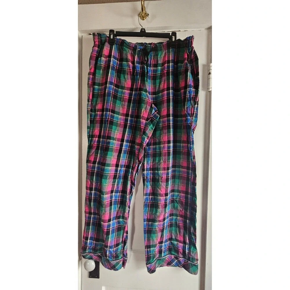 Victoria's Secret 2pc set Pajamas metallic silver plaid‎ cotton button womens XL